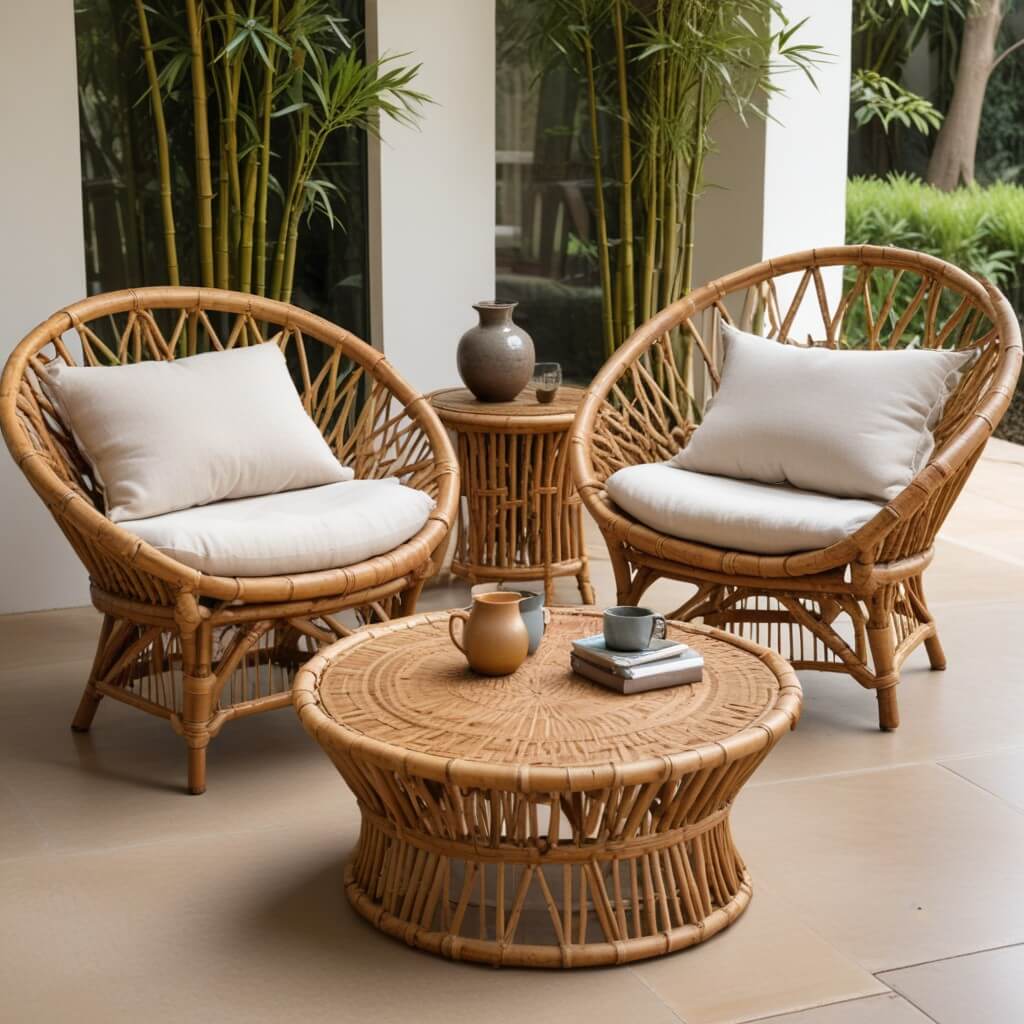 2 woven bamboo chairs outdoor