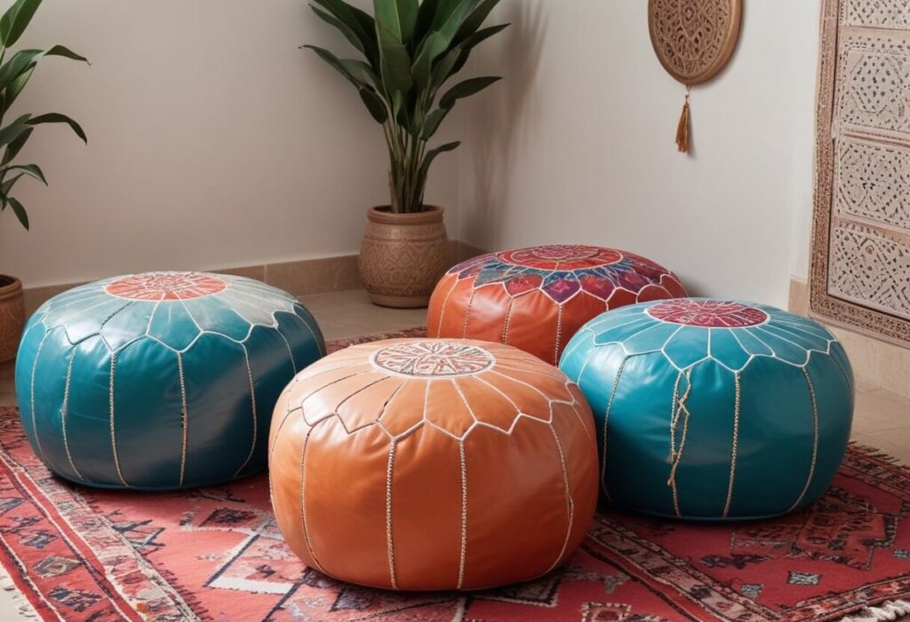 Moroccan poufs in a morrocan-style seating area