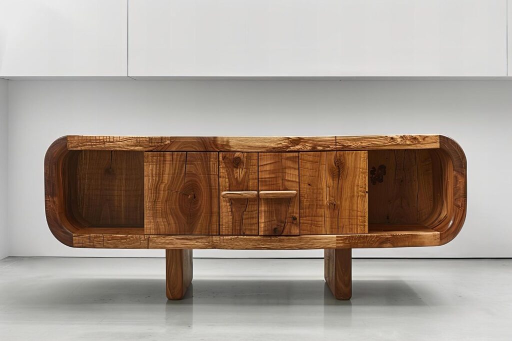 A stunning low wooden console table