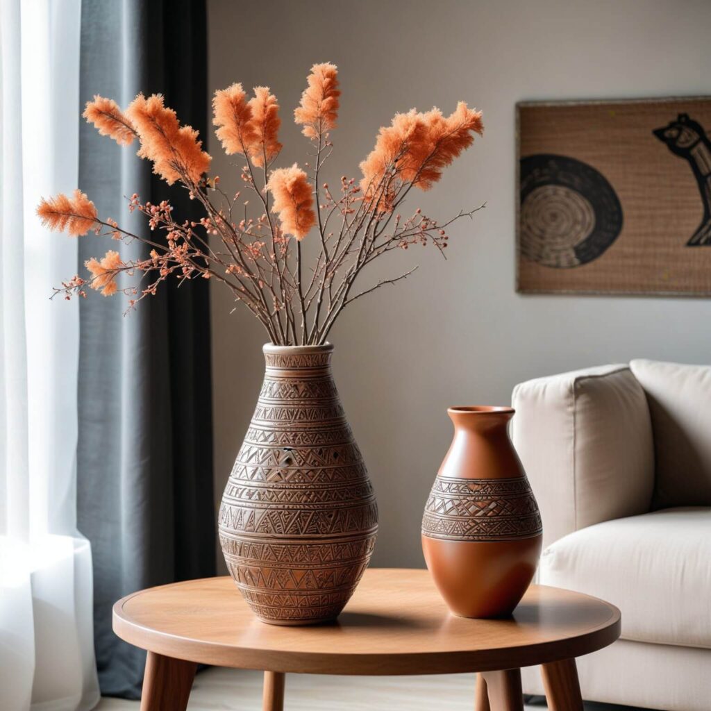 African interior design idea: ceramic vase on a table