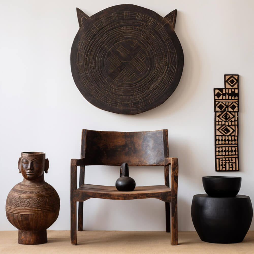 Beautiful set of African art pieces in a dark-colored wood