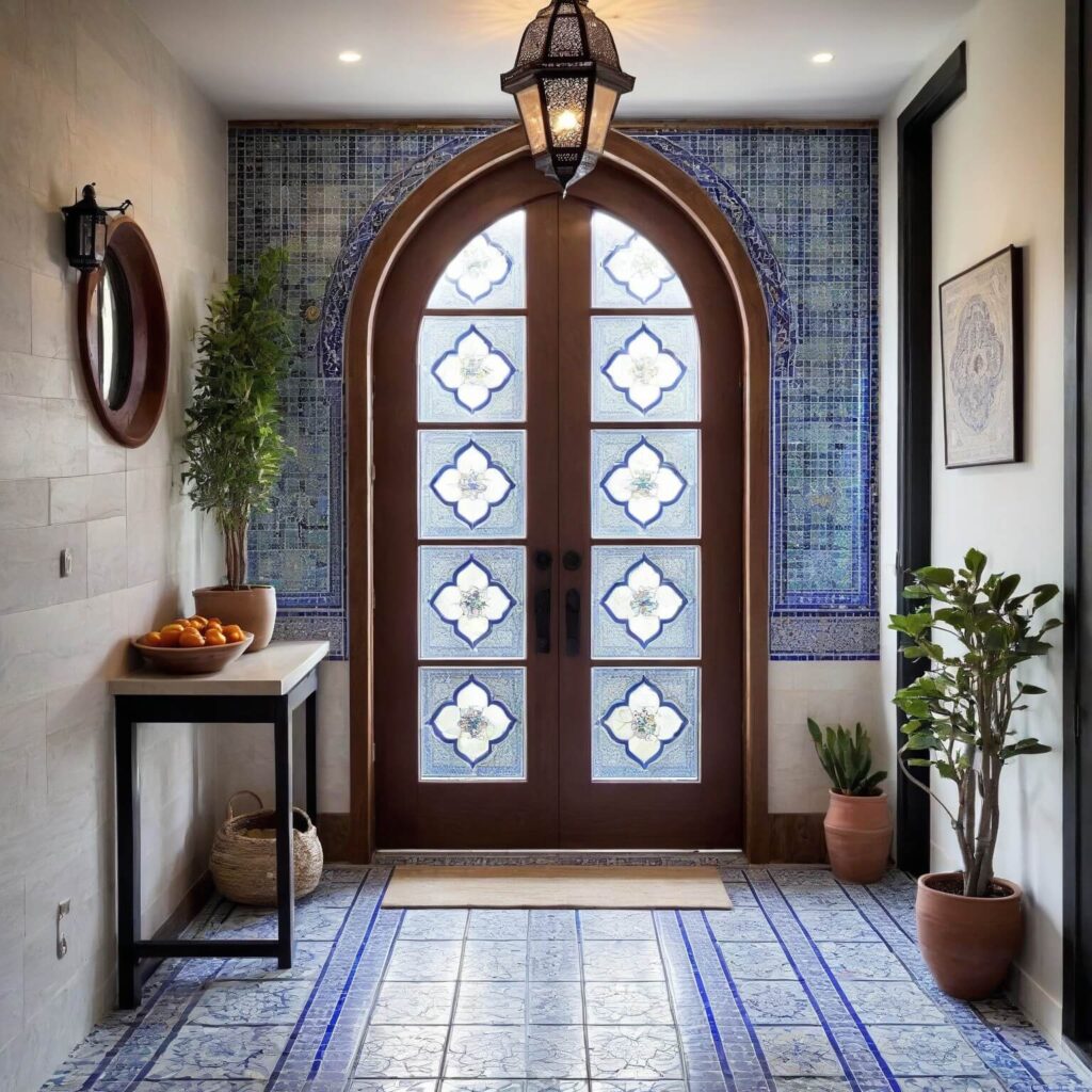 Entry hall with beautiful Moroccan blue tiles