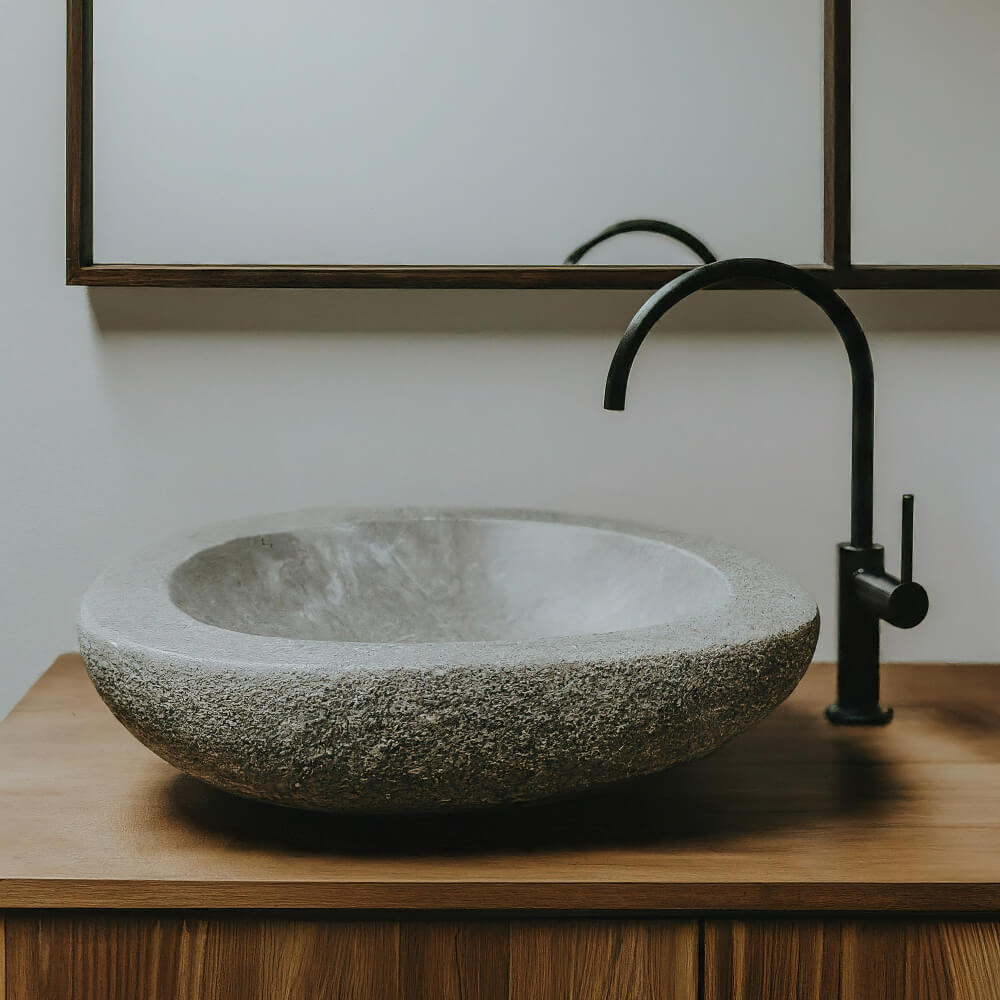 Large gray ceramic washbasin