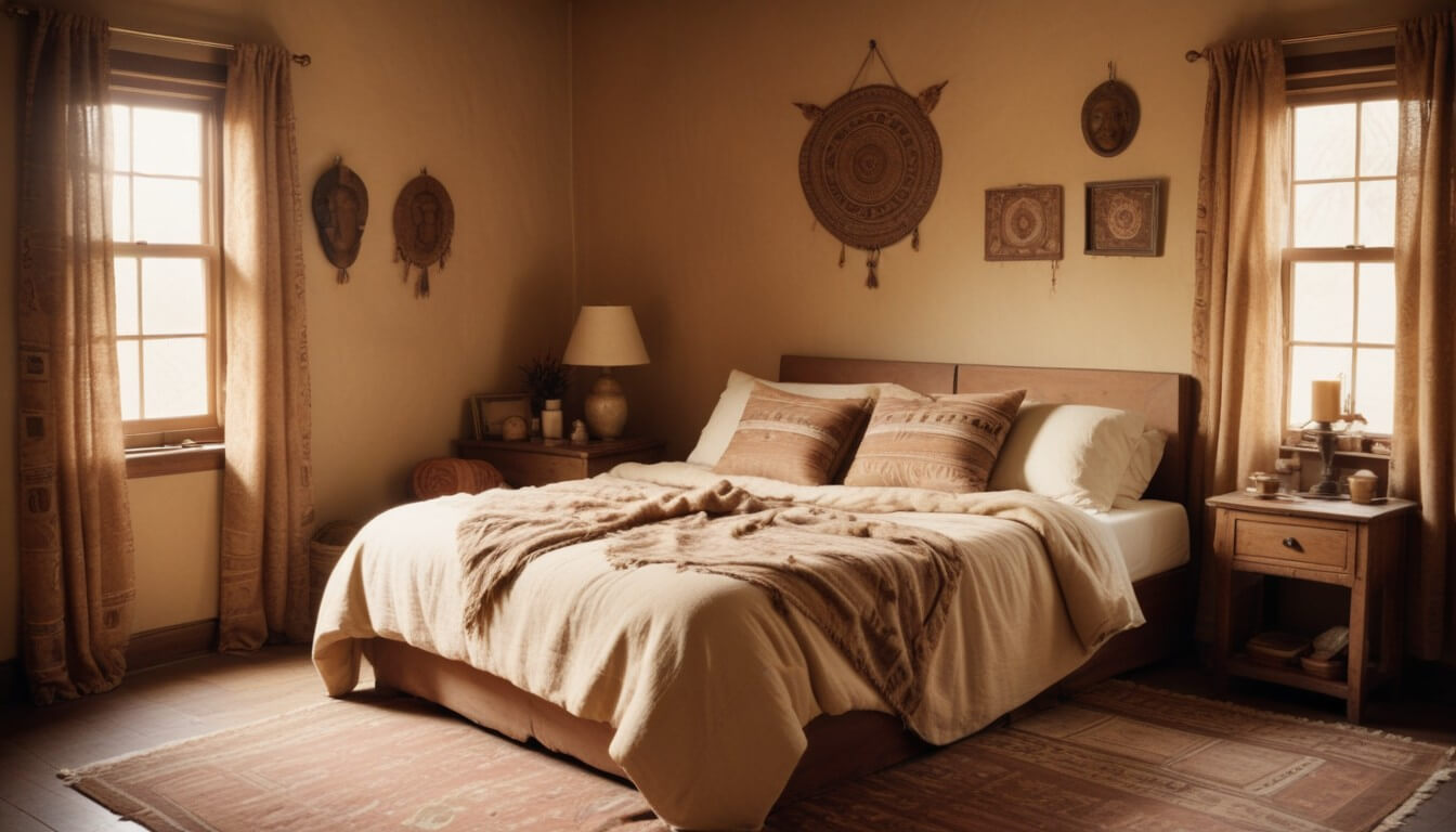 Warm and cozy Afro bohemian bedroom decor