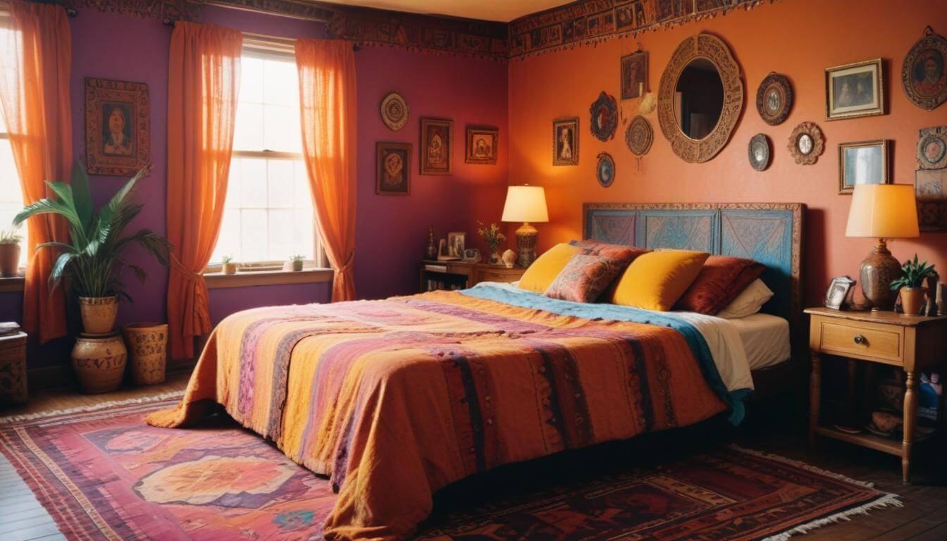 Colorful and artsy Afro bohemian bedroom decor