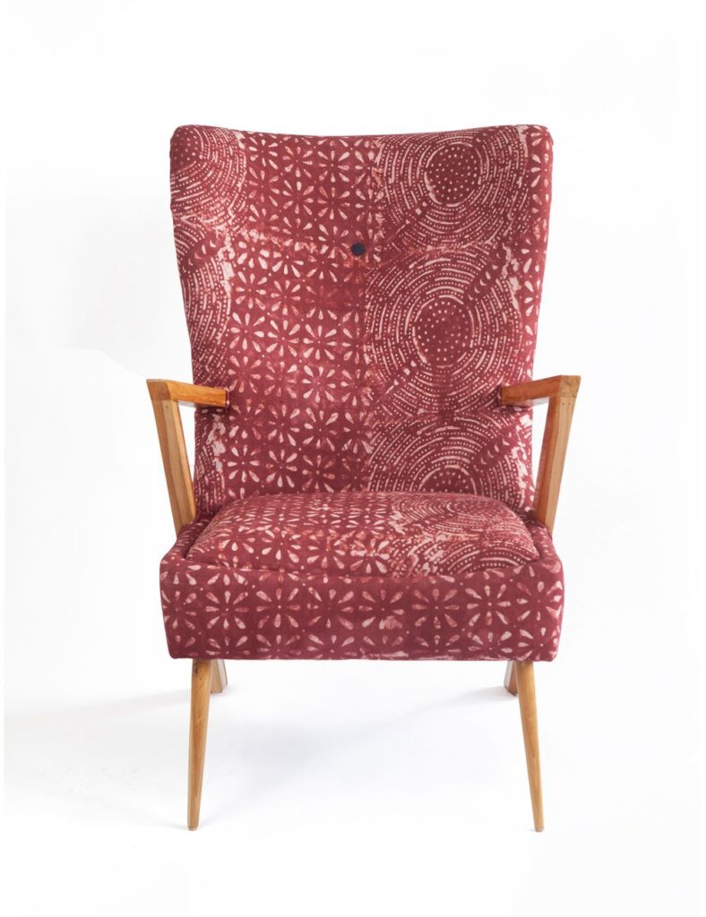 African living room furniture: A pink-red patterned armchair