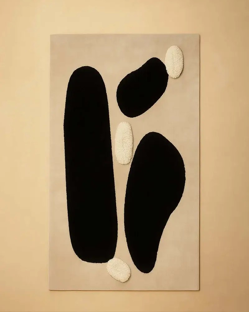 Stunning Moroccan wool rug with a black pebble design