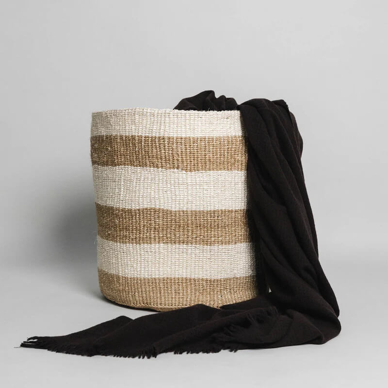 Natural and cream sisal basket with stripes