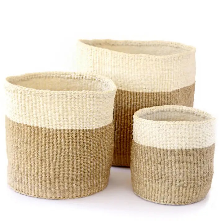 Set of 3 cream and beige sisal bins