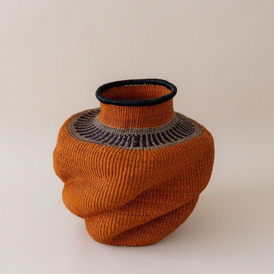 Stunning orange woven basket in a gourd shape