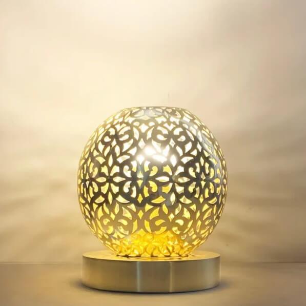 Moroccan golden brass table lamp, ball-shaped