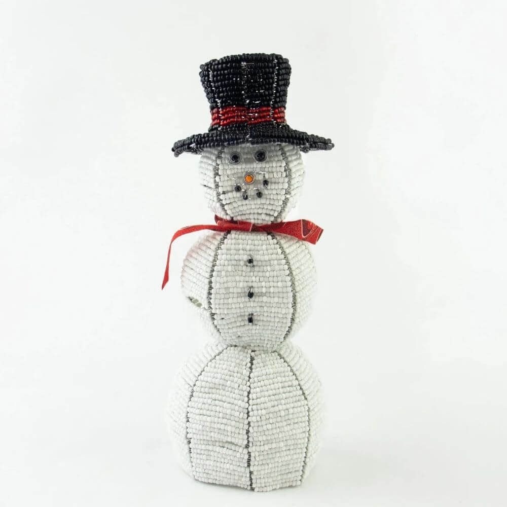 White Snowman decor beaded by African artisans