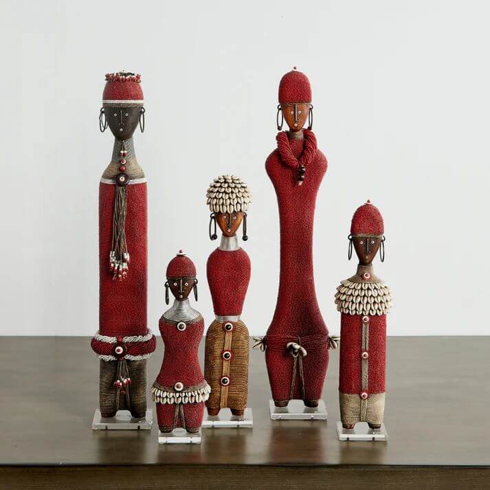 African Christmas decorations - Red beaded African Namji dolls