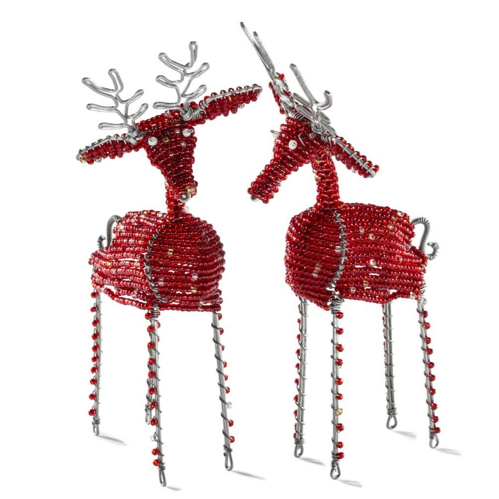 Red reindeers decor beaded by African artisans