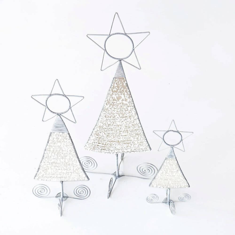 White and Silver beaded Christmas tree ornaments