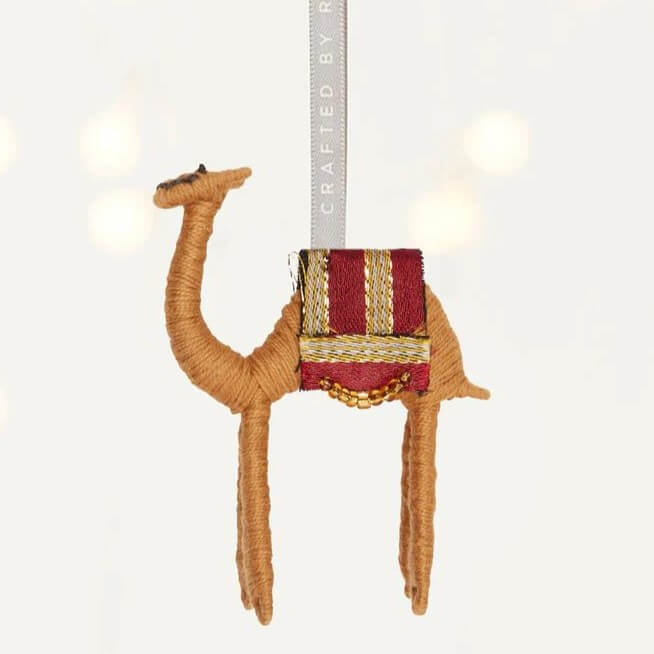 African Christmas ornament: camel crafted from a cotton thread and woven fabric