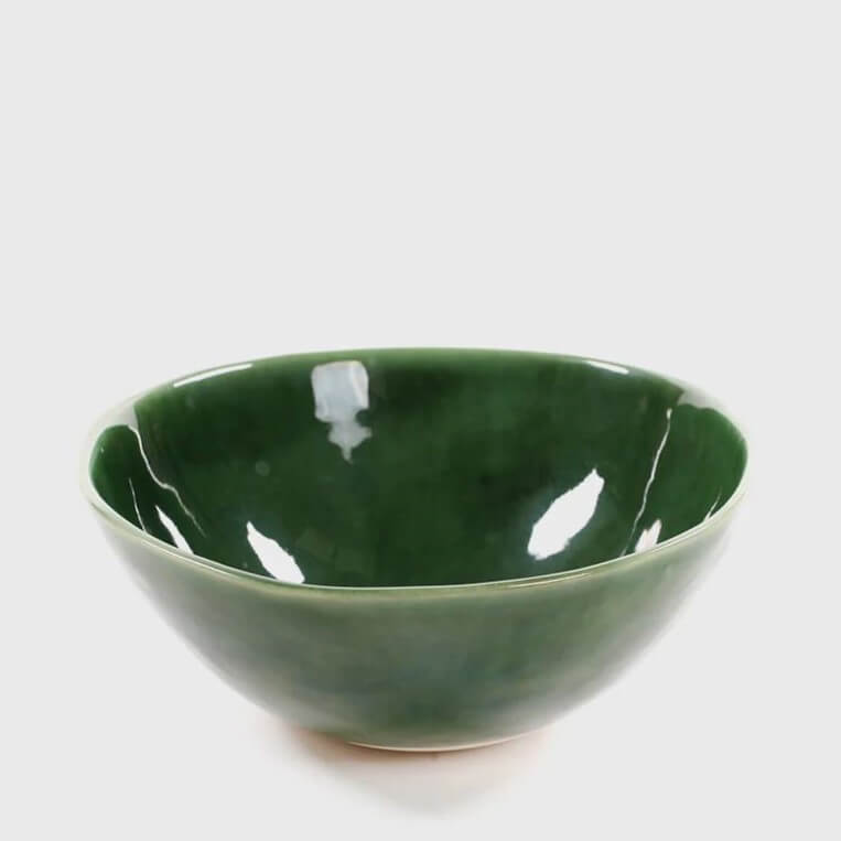 Ceramic wide lip bowl in Glossy green made in Cape Town, South Africa