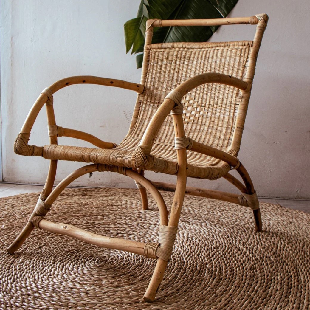 Terrace chairs - Rounded Porch chair in local hardwood, bamboo cane and water reeds