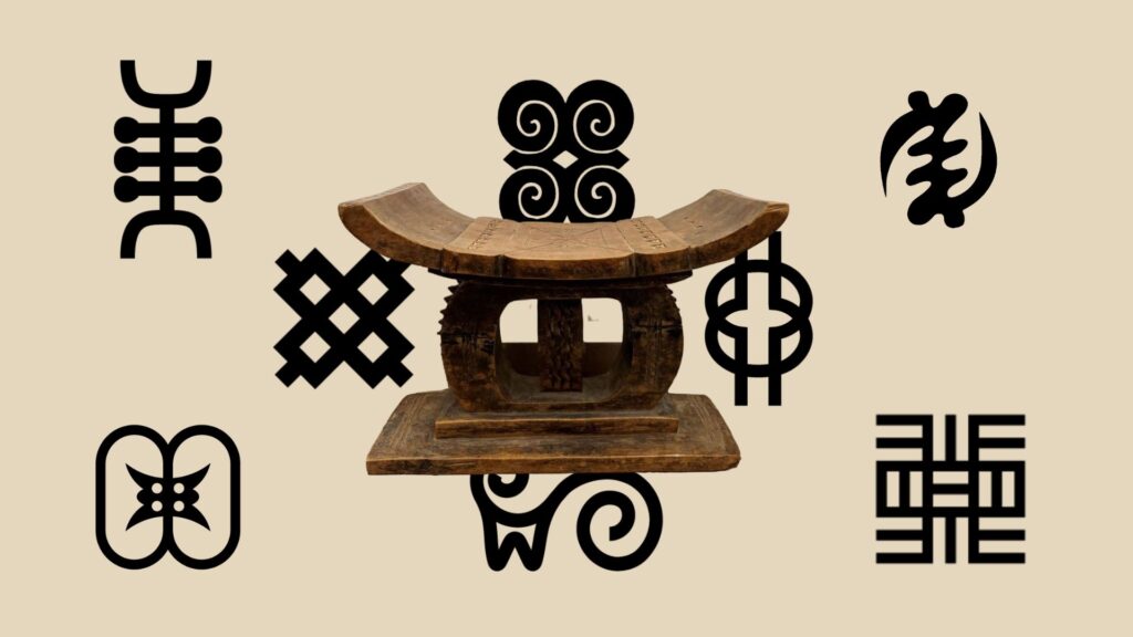 A stunning Ashanti stool over beautiful Adinkra symbols