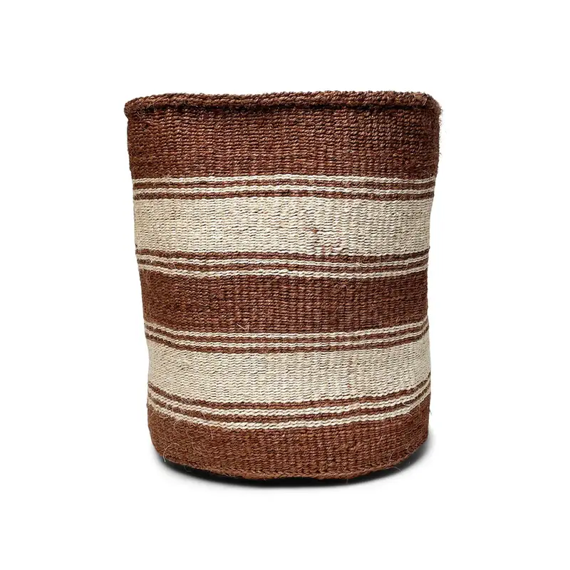 Sisal basket in rust color with natural stripes