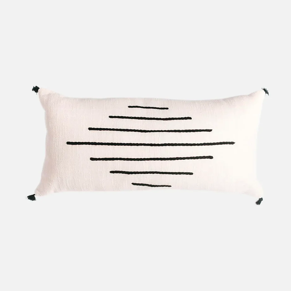 Cotton lumbar pillow with black wool patterns