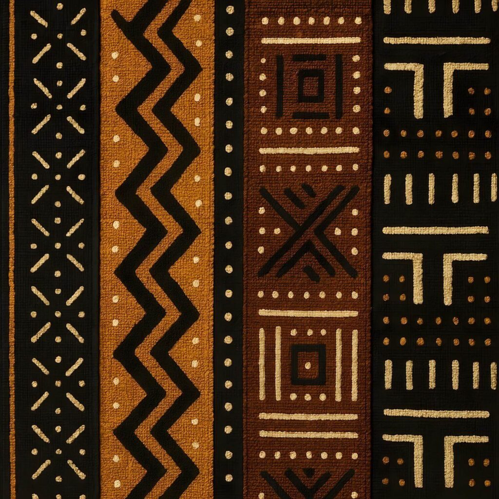 Close up on a traditional earthy African Mudcloth Bogolan