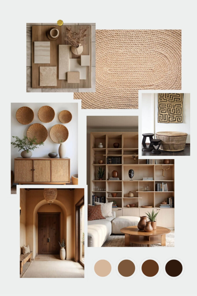 Vertical African-inspired interior design mood board
