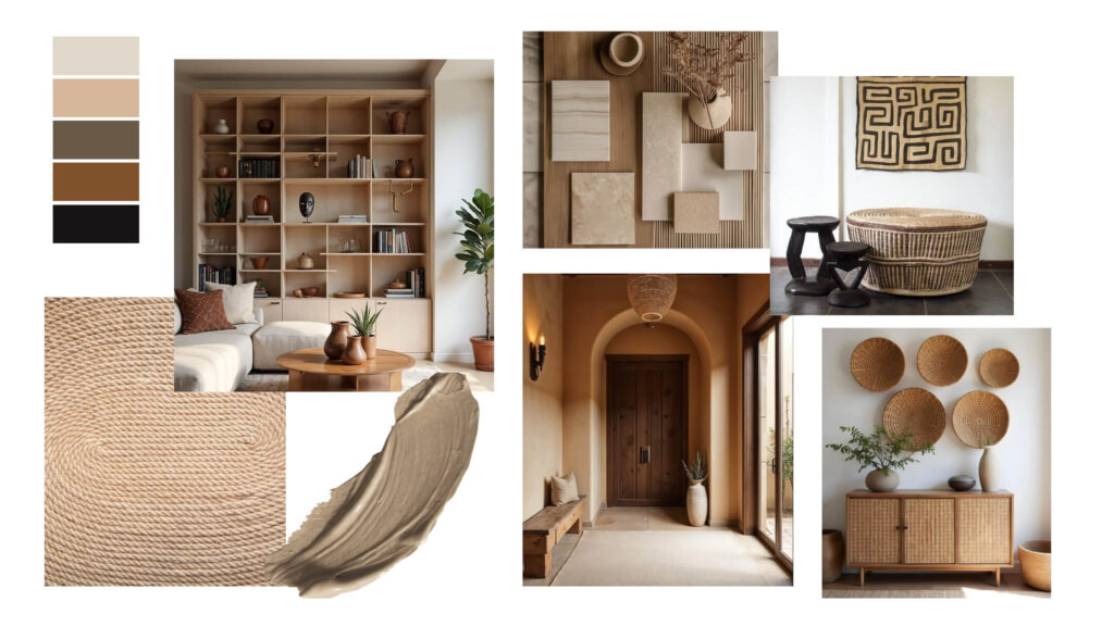 Interior design mood board for an African-inspired home