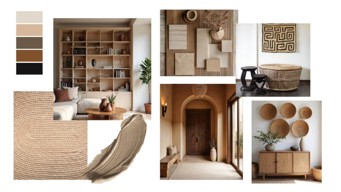 Interior design mood board for an African-inspired home