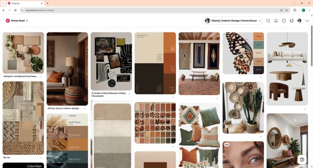 Screenshot of my Pinterest home feed
