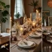 Collage of three dining room table decor styles: Left shows a modern farmhouse look with a lemon tray and runner; Center is an elegant holiday setting with candles and pinecones; Right is a casual rustic style with ceramic bowls and a woven light fixture.