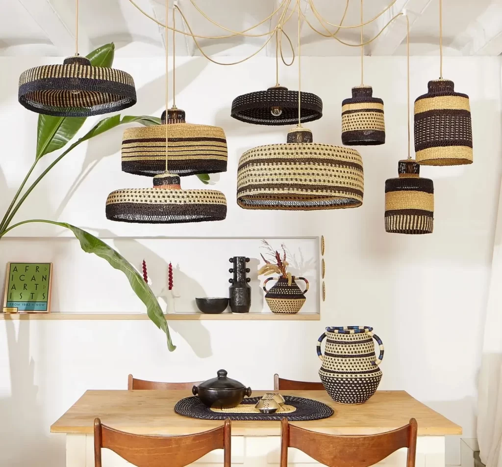 Woven pendant lamp cluster from Golden editions