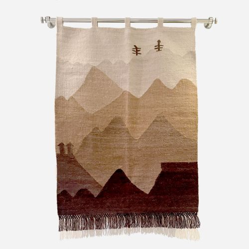 Woven tapestry in shades of brown inspired by Lesotho mountains